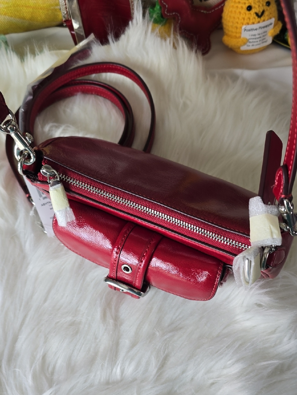 Coach NWT Ashton Mini Red Leather Buckle-Front Crossbody Bag Or Clutch So Cute - Picture 15 of 16